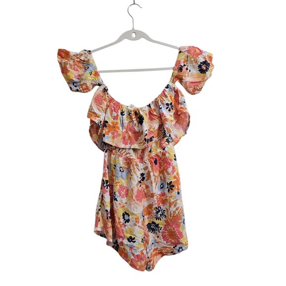 Roxy Another Day Printed Romper Dress Small Off Shoulder Floral Escape Beach - Picture 3 of 10